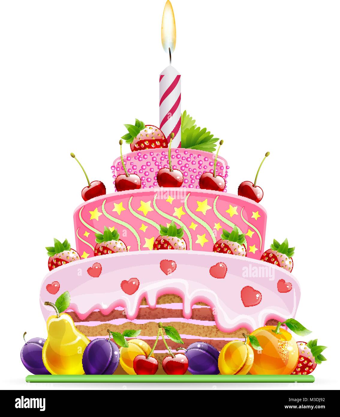 Torta con frutta luminosi su sfondo bianco Illustrazione Vettoriale