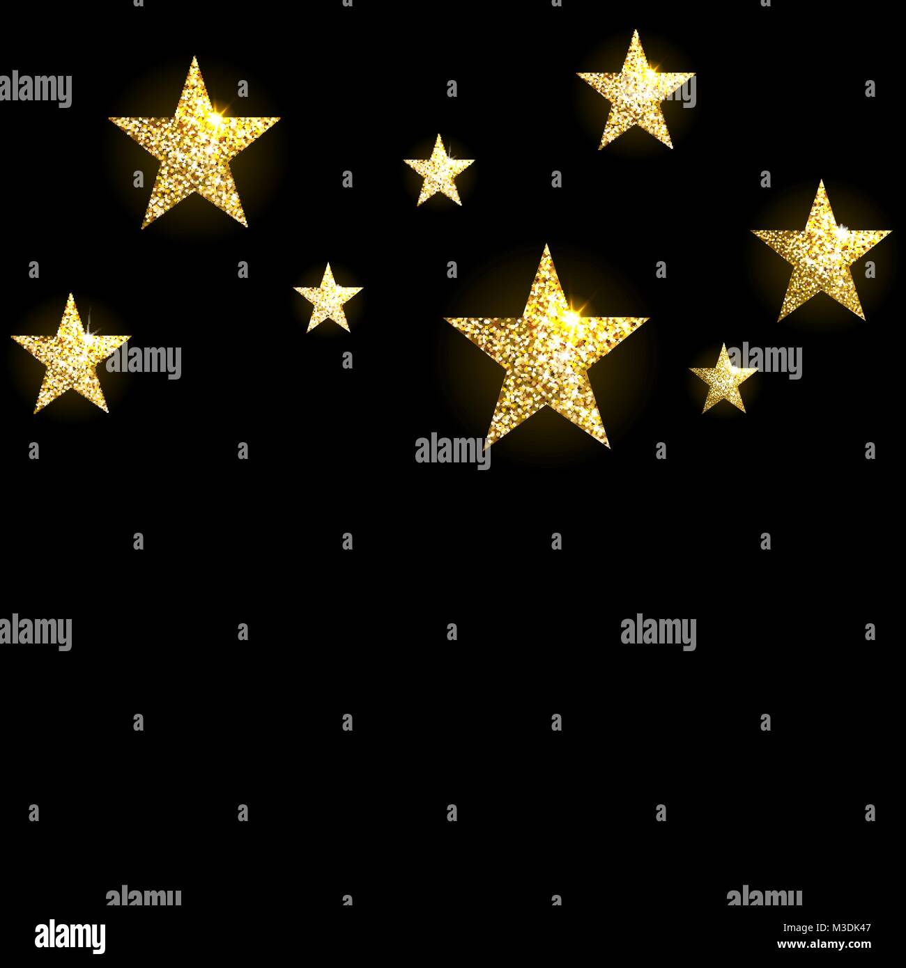 Vini spumanti stelle dorate su sfondo nero Illustrazione Vettoriale