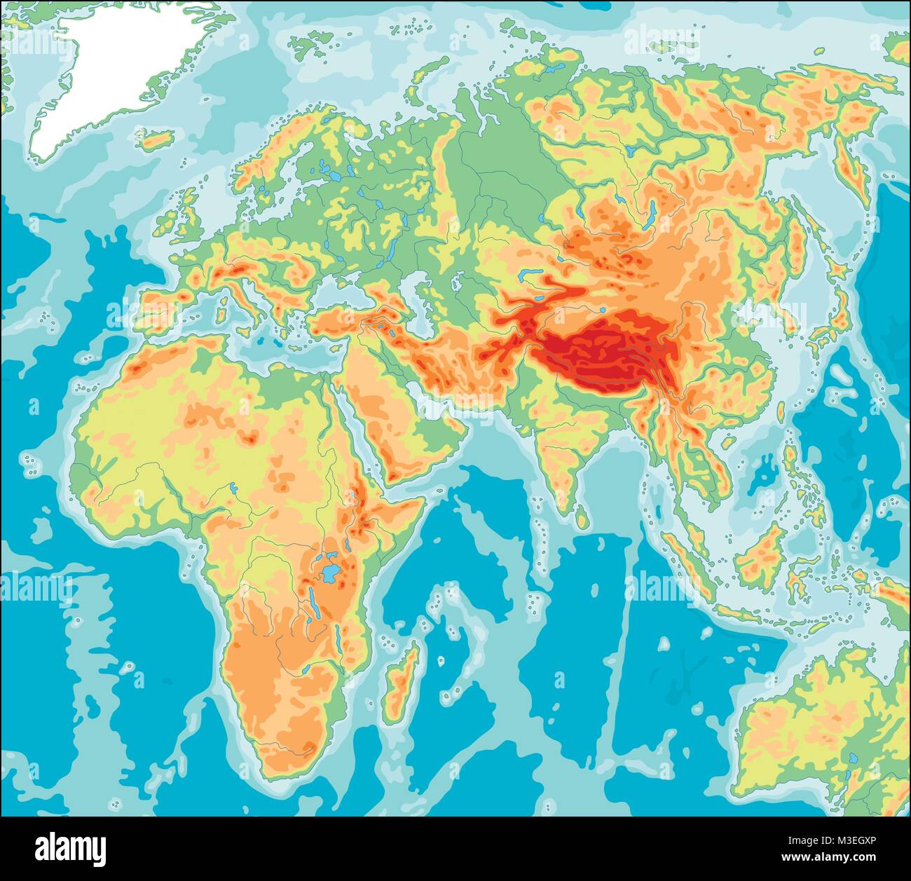 Asia centrato il mondo fisico mappa Illustrazione Vettoriale