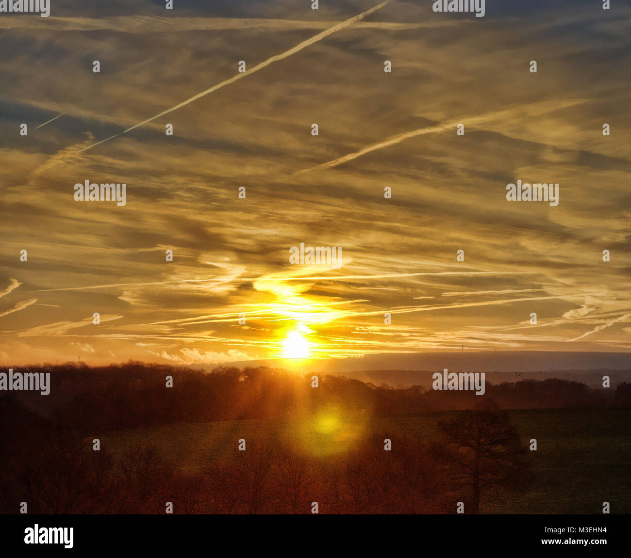 Winter Sunset over Aachen, Germania prese nel 2015 Foto Stock