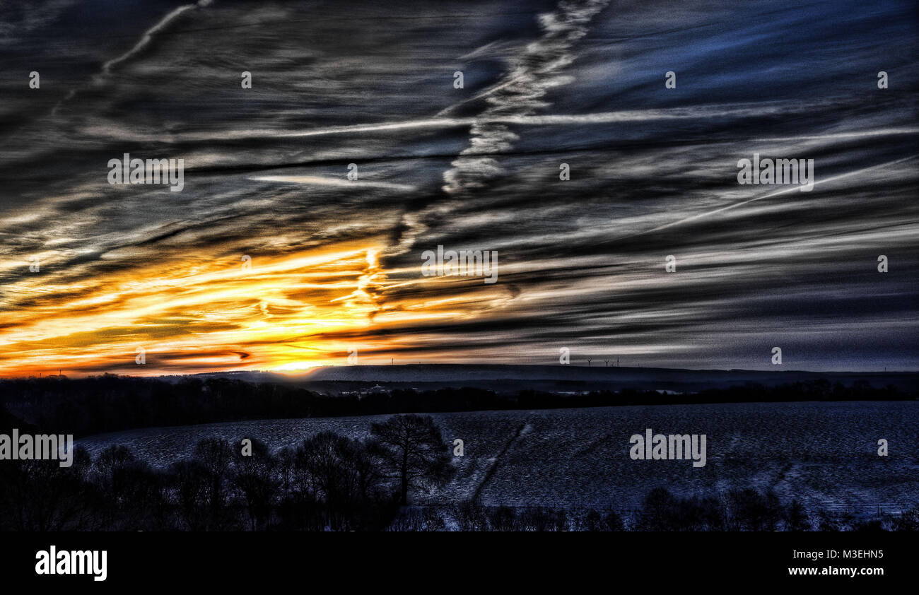 Winter Sunset over Aachen, Germania prese nel 2015 Foto Stock