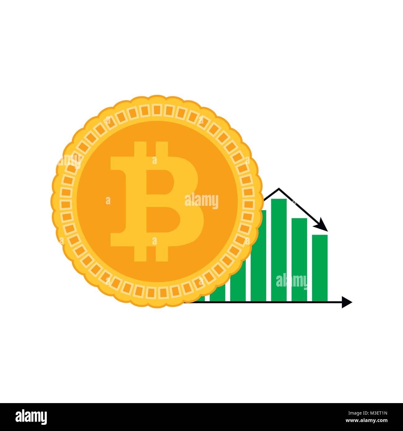 La caduta del corso bitcoin. Vettore bitcoin piatto denaro caduta, finanziario schema cryptocurrency illustrazione Illustrazione Vettoriale