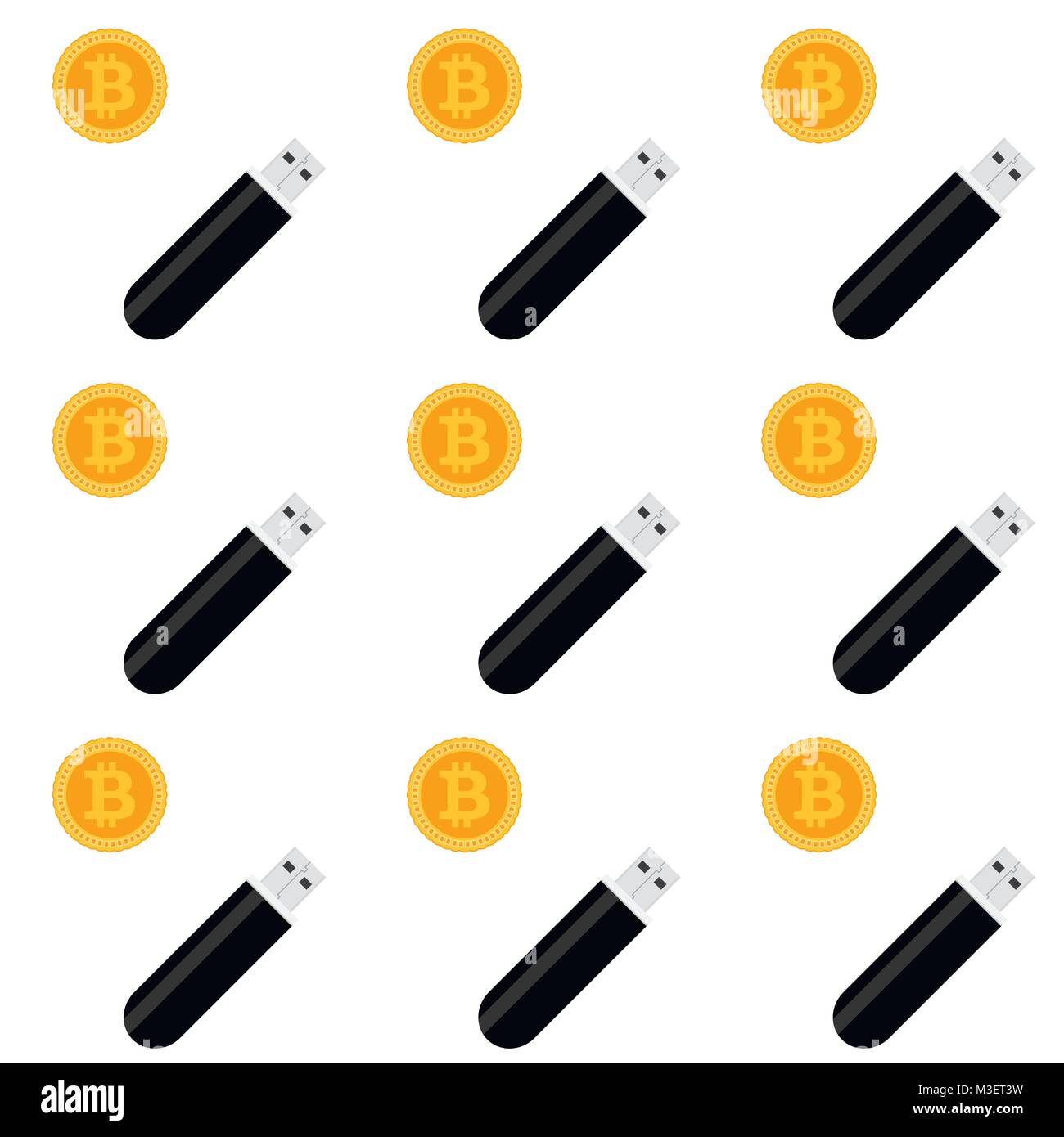 Storage Bitcoin seamless pattern. Vettore bitcoin denaro e stick USB driver flash illustrazione Illustrazione Vettoriale
