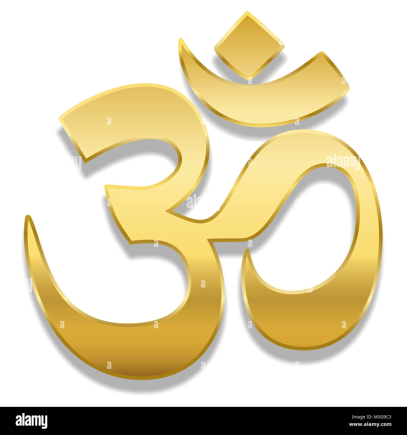 Golden Aum o Om simbolo. La guarigione spirituale simbolo dell Induismo e Buddismo - illustrazione su sfondo bianco. Foto Stock