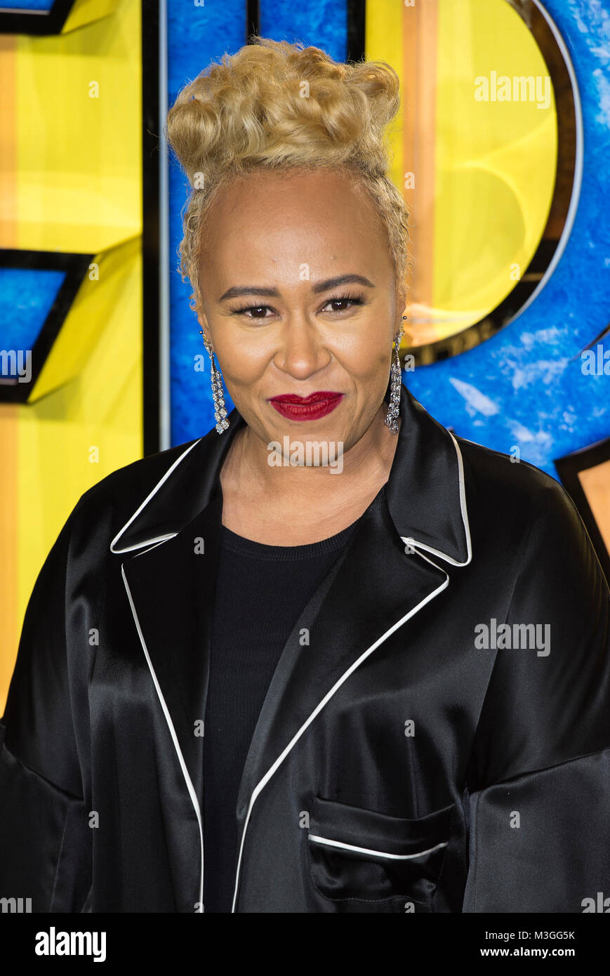 Emeli Sande assiste la premiere europeo di Marvel Studios" "Black Panther' all'Eventim Apollo Hammersmith nel Febbraio 8, 2018 a Londra, Inghilterra Foto Stock