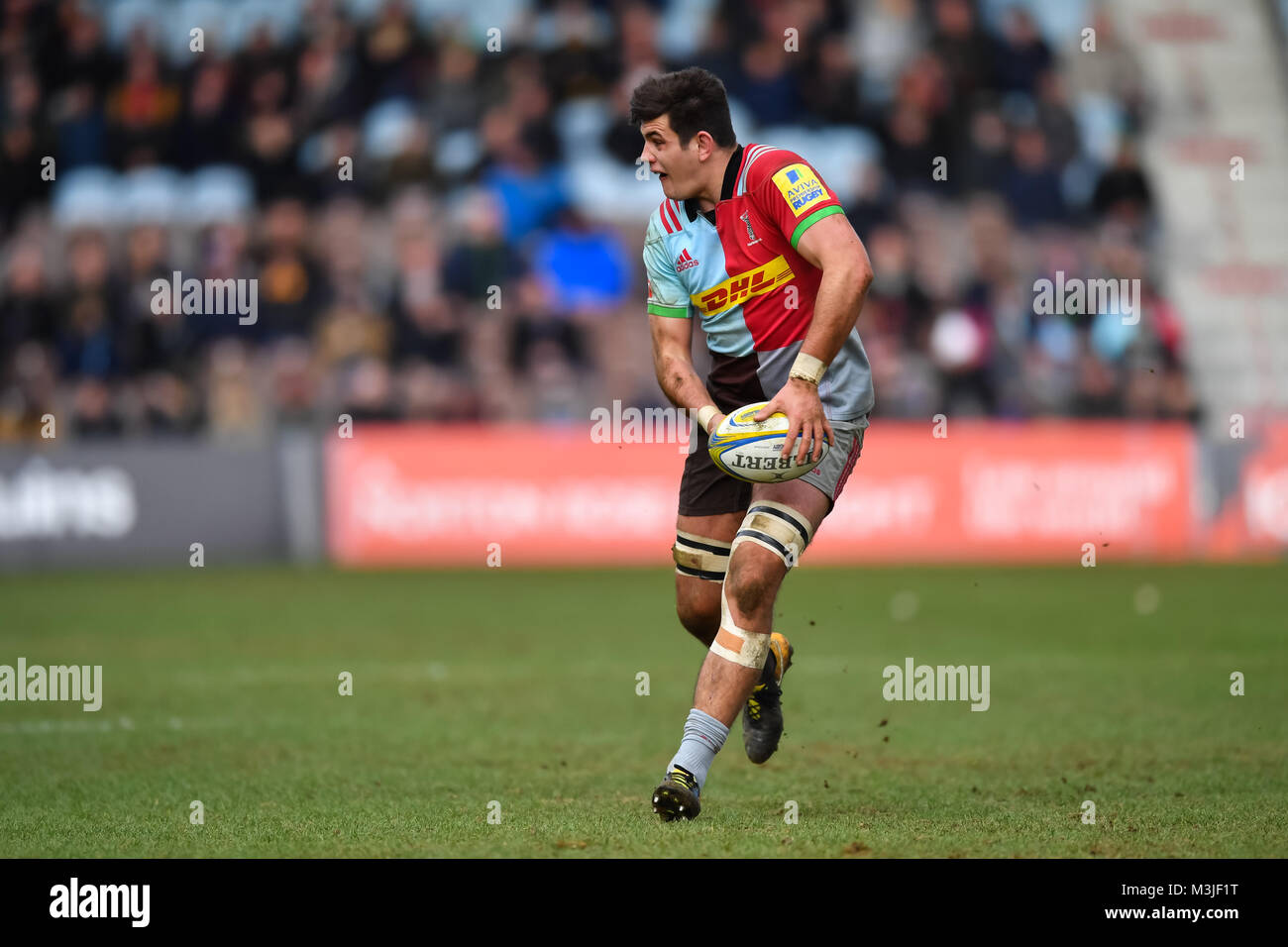 Twickenham, Regno Unito. Xi Febbraio, 2018. durante la Aviva Premiership match tra arlecchini e vespe a Twickenham Stoop Domenica, 11 febbraio 2018. Londra Inghilterra. Credito: Taka Wu/Alamy Live News Foto Stock