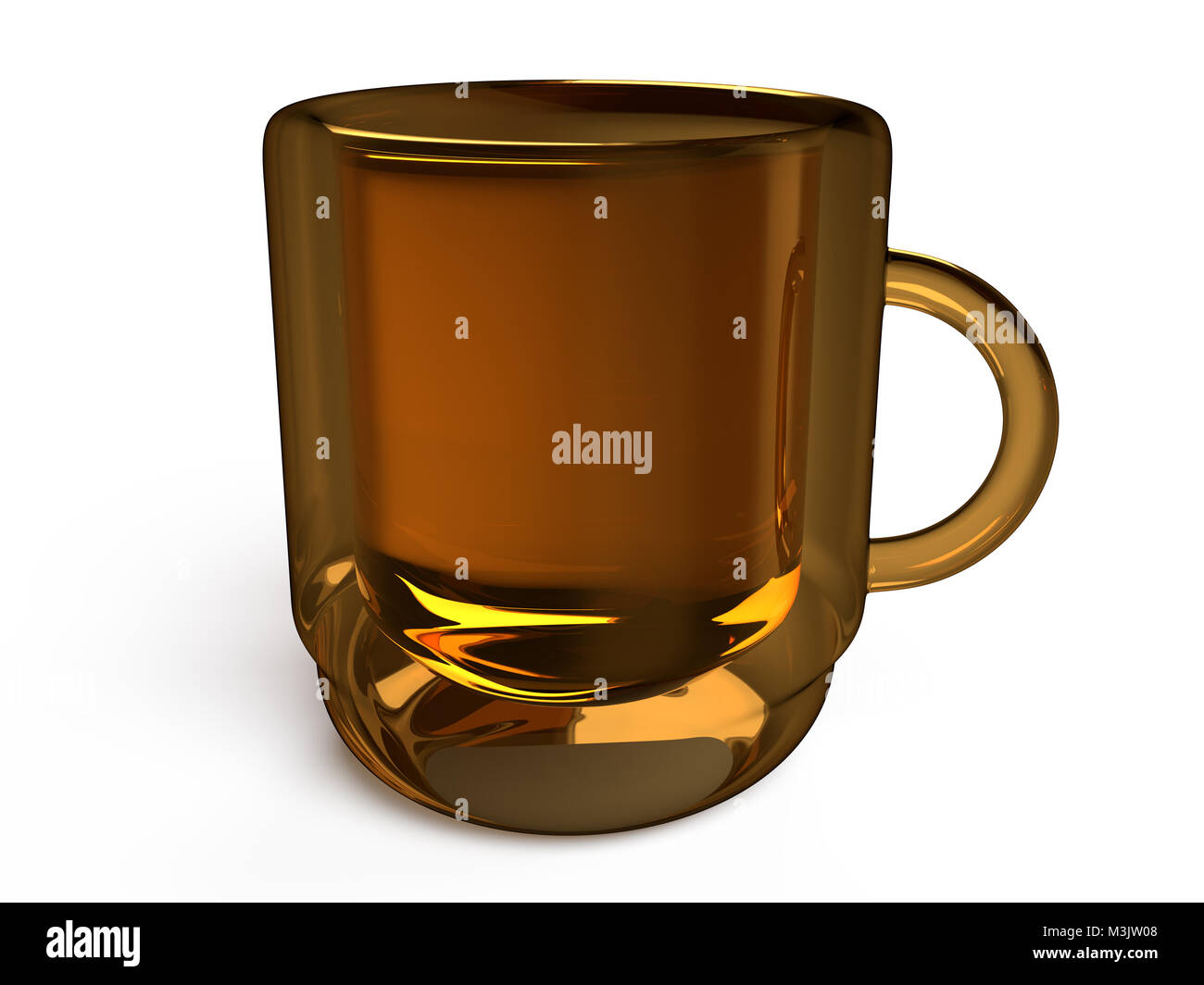 Vista ingrandita della tazza lucida su uno sfondo bianco, rendering 3D Foto Stock