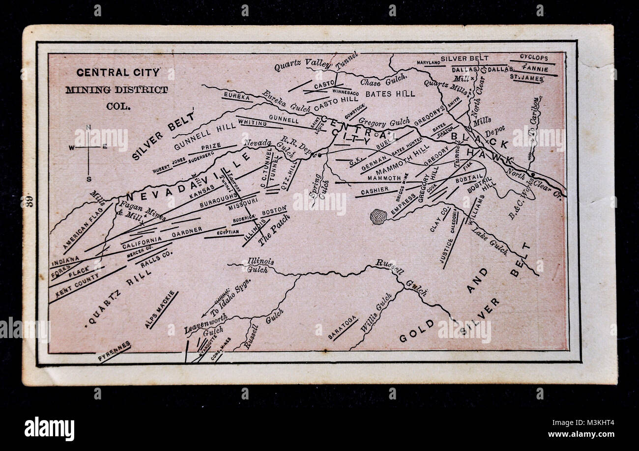 1882 Bradstreet Mappa Atlas - Miniera d'Oro Mappa - Centro Città distretto minerario, Colorado - Stati Uniti Foto Stock