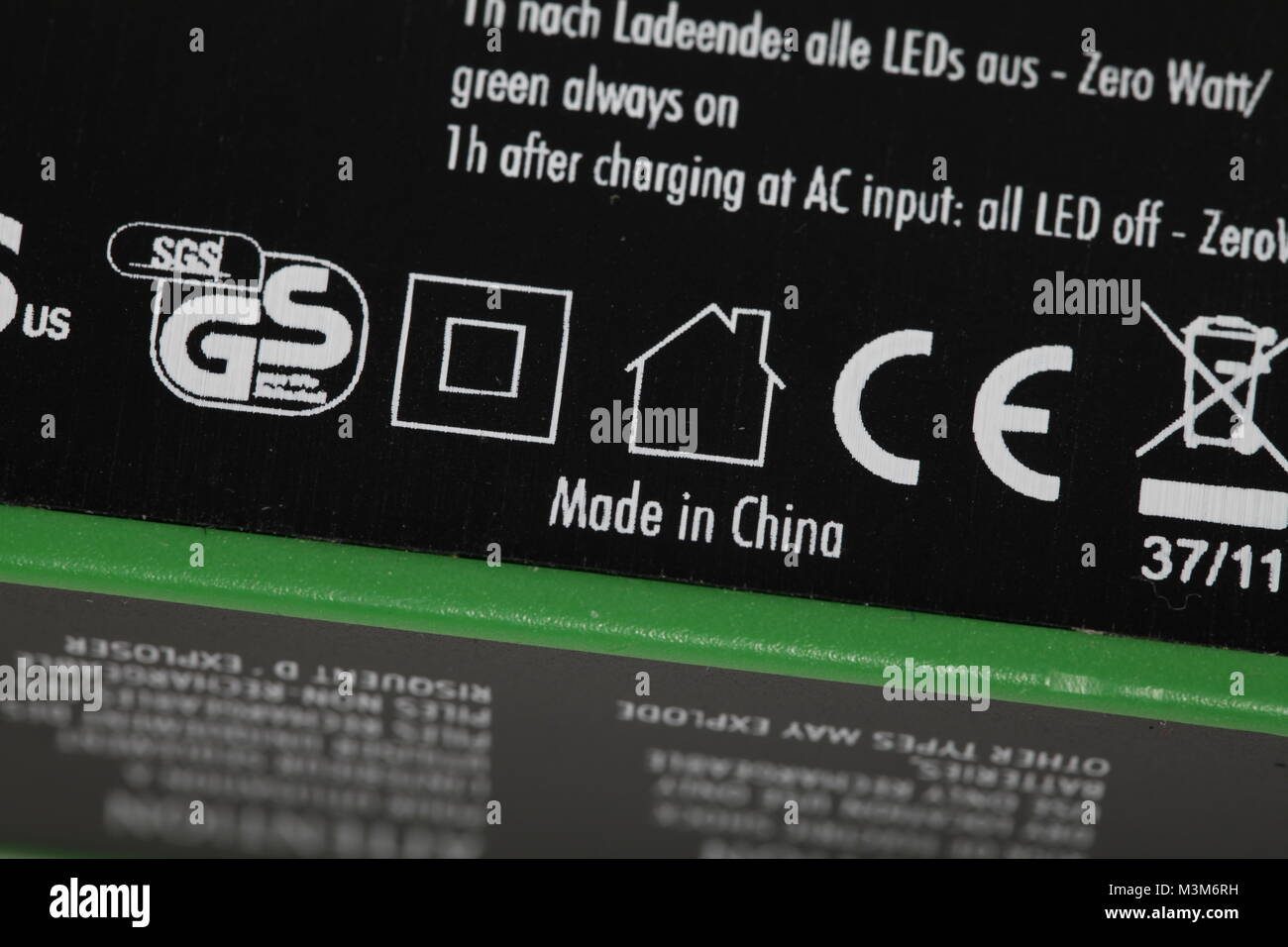 Simboli auf Elektrogerät Foto Stock