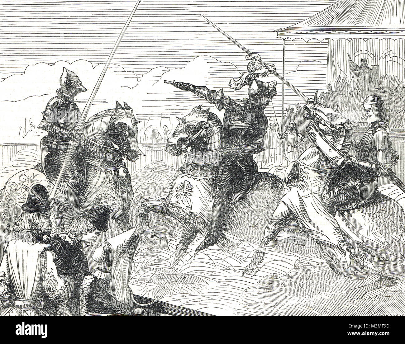 Combattere tra Earls Norfolk (Thomas de Mowbray) & Hereford (Enrico di Bolingbroke) fermato da re Richard II, 1398 Foto Stock