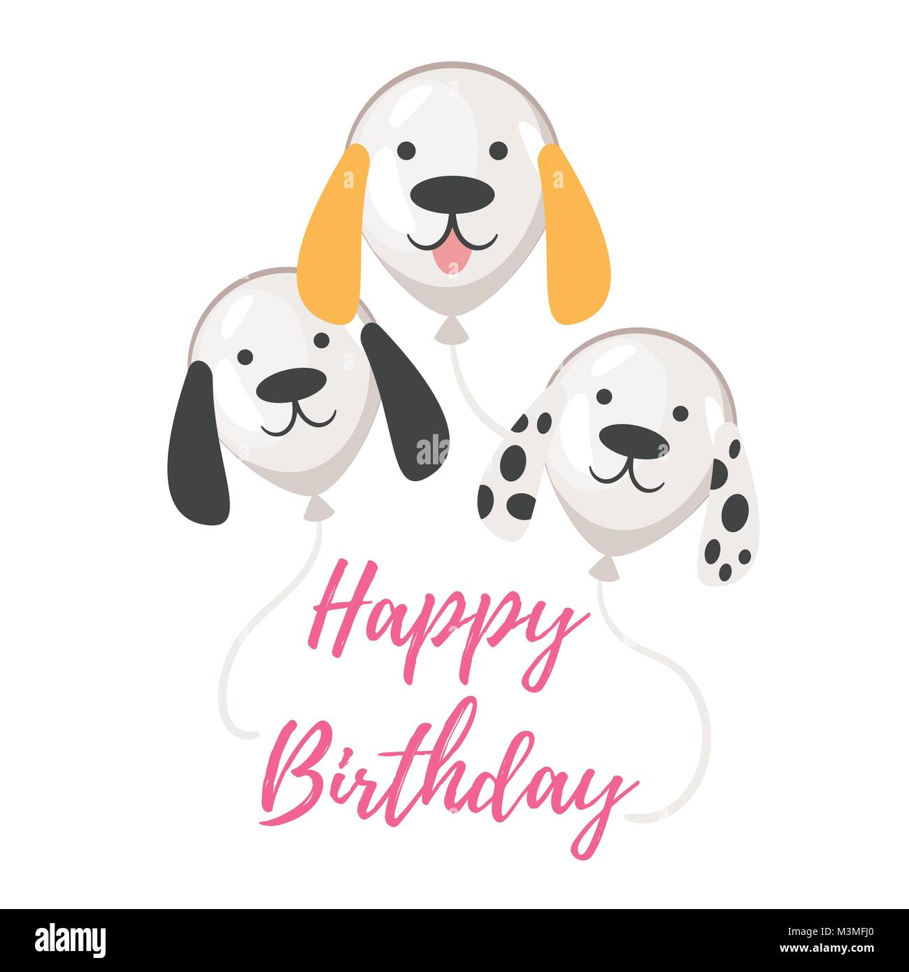 Vettore Stile Fumetto Illustrazione Del Cane Parte Biglietto Di Auguri Con Cani Palloncini D Aria Buon Compleanno Testo Immagine E Vettoriale Alamy