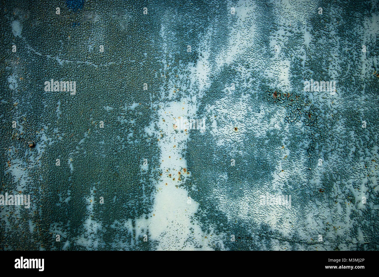 Vecchia vernice blu sulla superficie del metallo texture. Foto Stock
