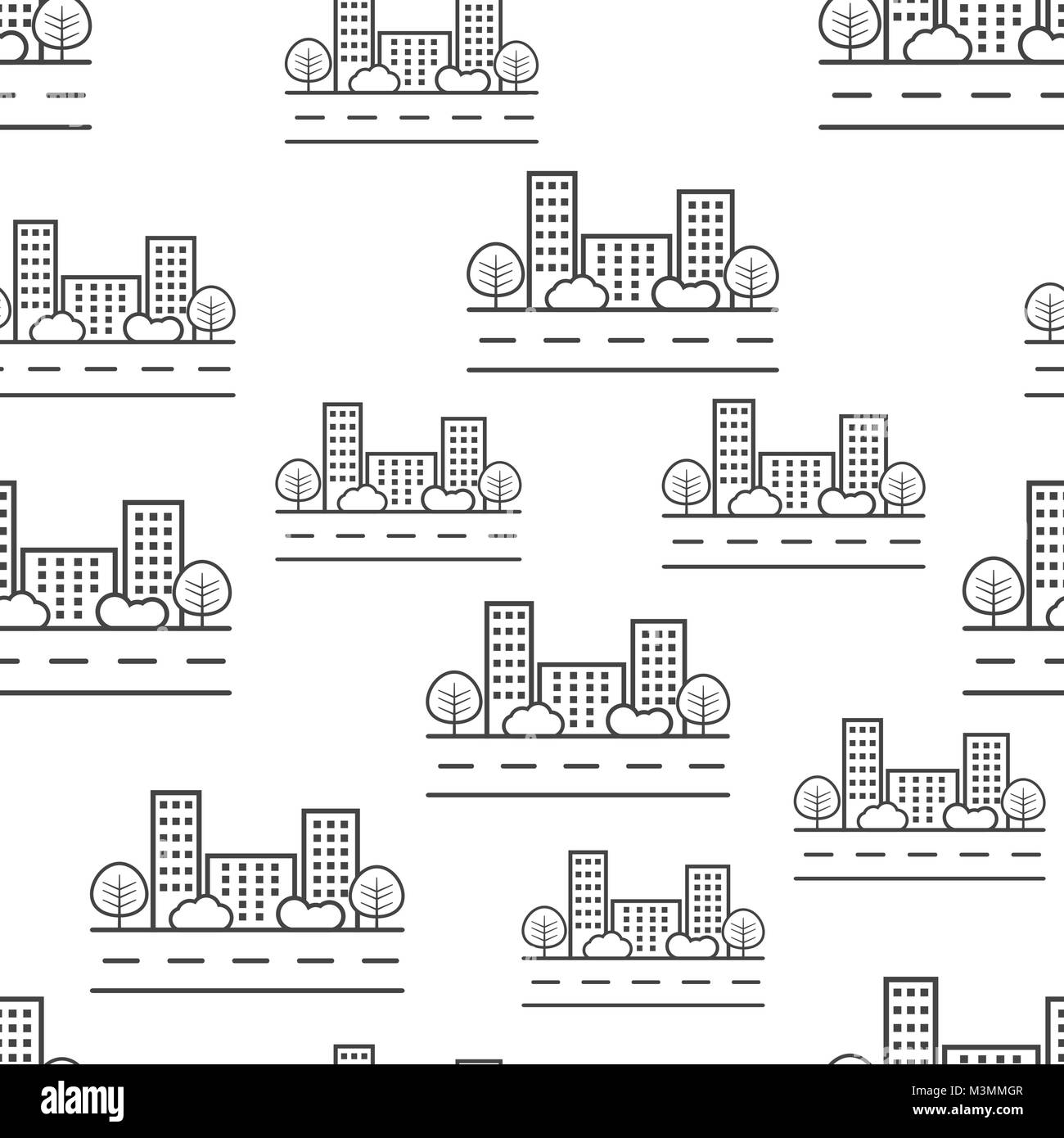 City building seamless pattern icona sfondo. Appartamento Business illustrazione vettoriale. Gli edifici della città simbolo segno di pattern. Illustrazione Vettoriale