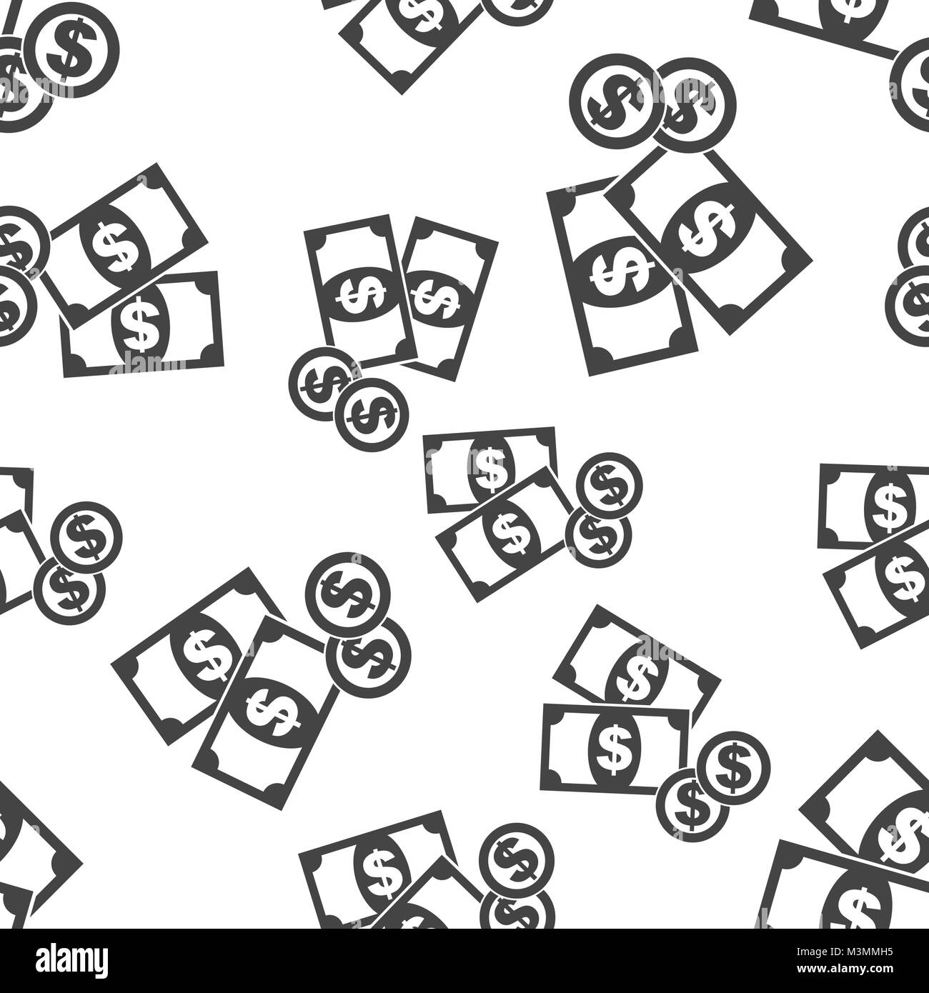 Soldi monete seamless pattern icona sfondo. Appartamento Business illustrazione vettoriale. Coin dollar sign modello di simbolo. Illustrazione Vettoriale