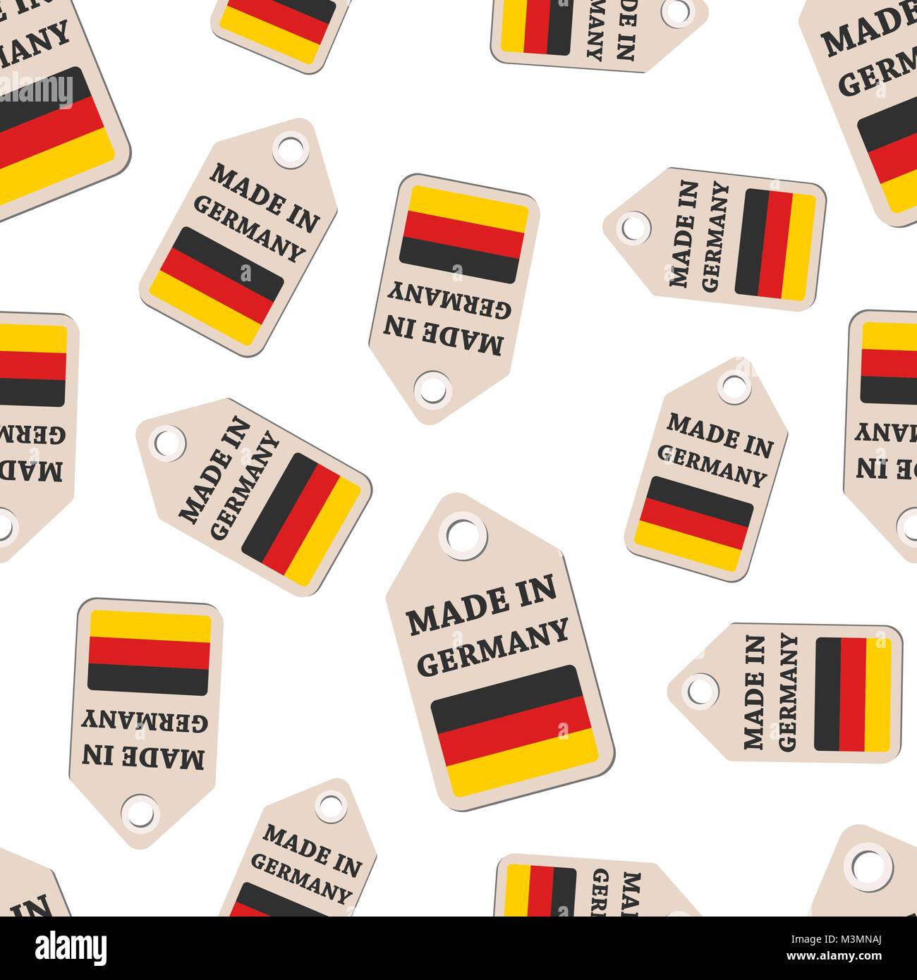 Hang tag made in Germany adesivo con bandiera seamless pattern sfondo. Appartamento Business illustrazione vettoriale. Realizzata in Germania segno modello di simbolo. Illustrazione Vettoriale