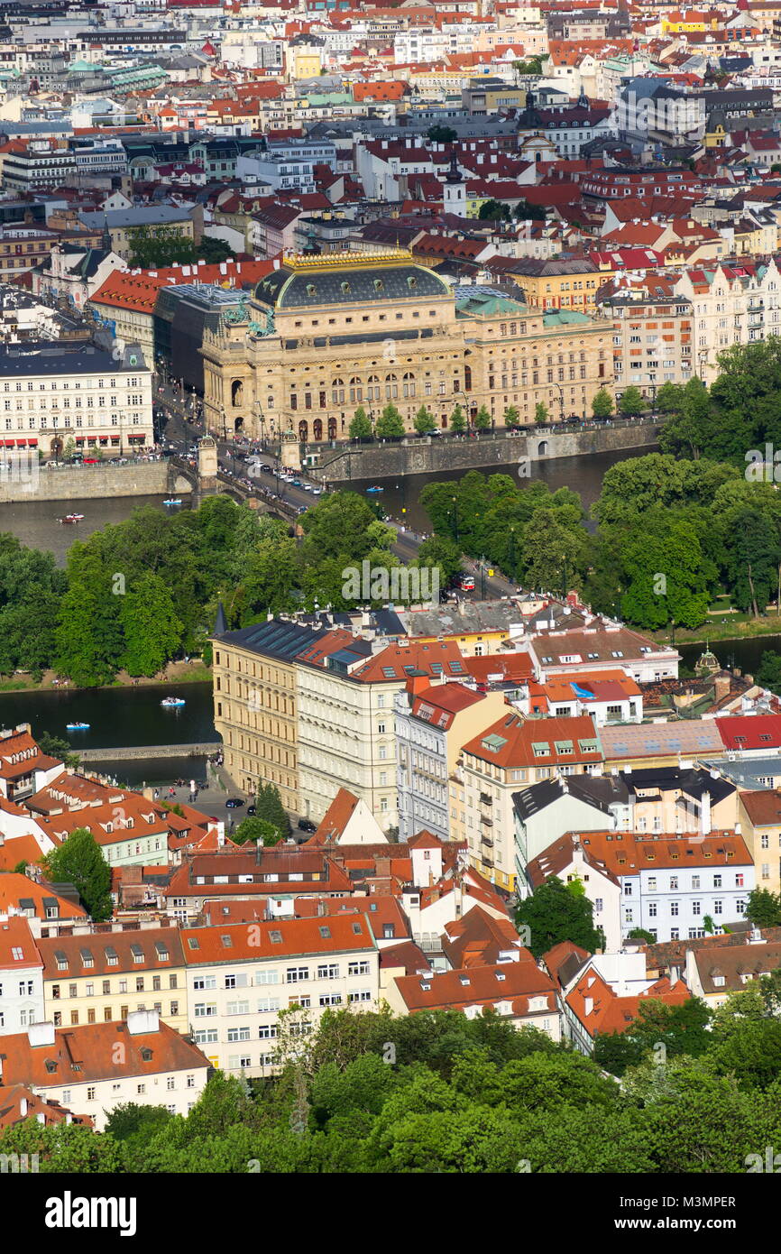 Teatro Nazionale, Ponte della legione e Strelecky Island, Praga Repubblica Ceca Foto Stock