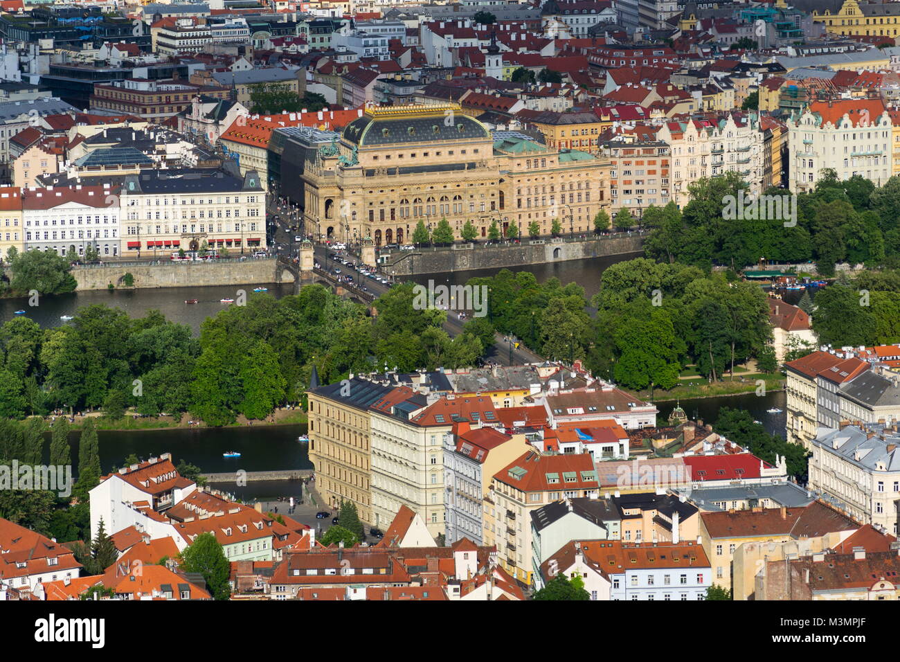 Teatro Nazionale, Ponte della legione e Strelecky Island, Praga Repubblica Ceca Foto Stock