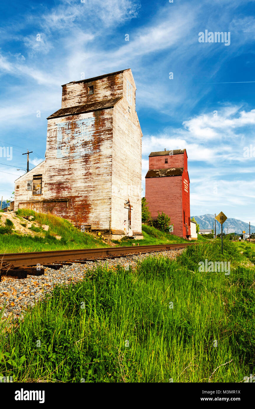 Il vintage elevatori della granella a Creston, B.C. Foto Stock