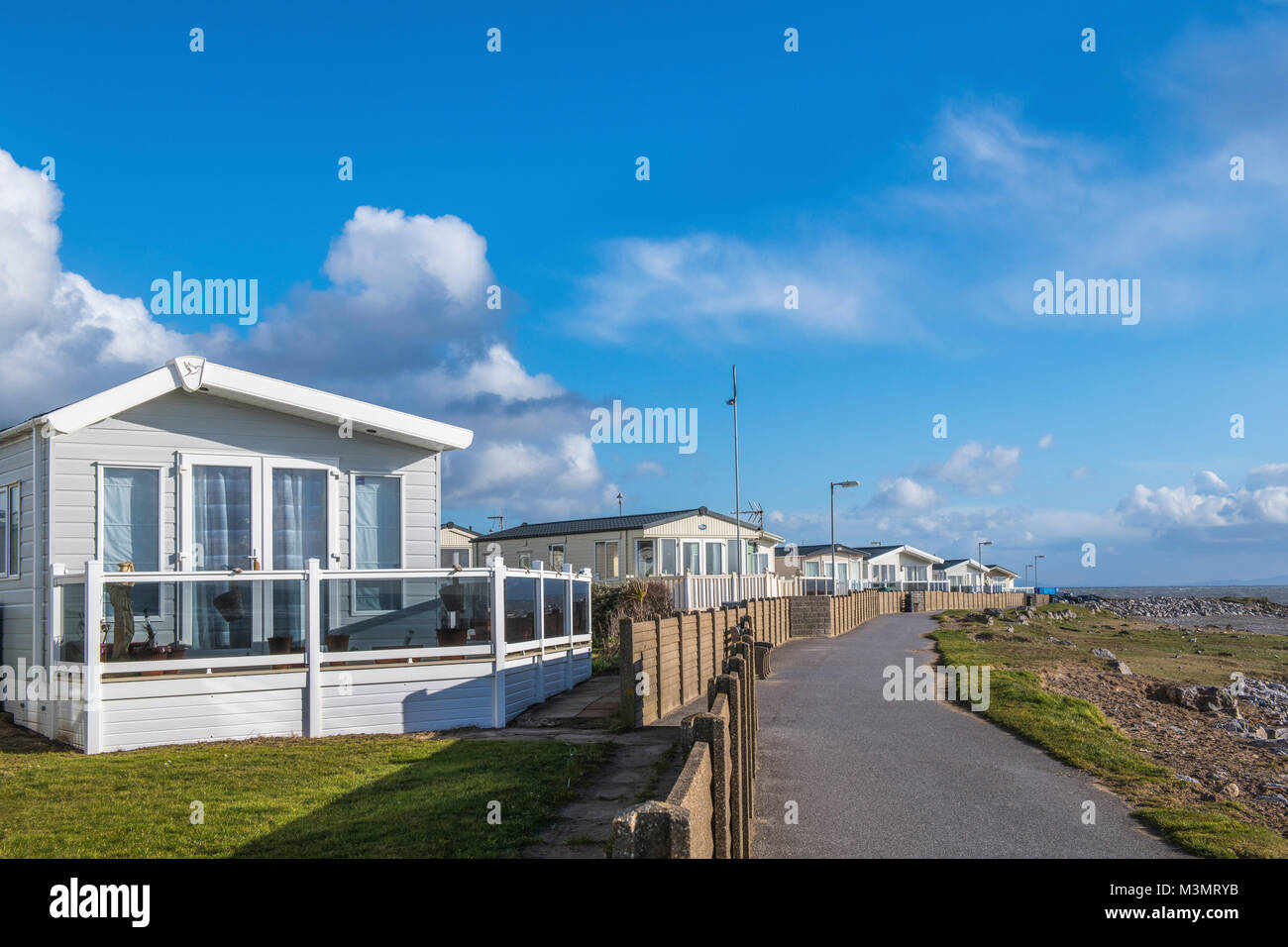 Trecco Bay Caravan Park Porthcawl Galles del Sud su una soleggiata giornata invernale Foto Stock