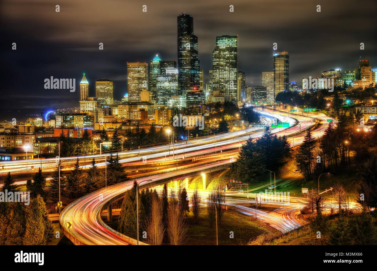 Seattle autostrada tramonto prese nel 2015 Foto Stock