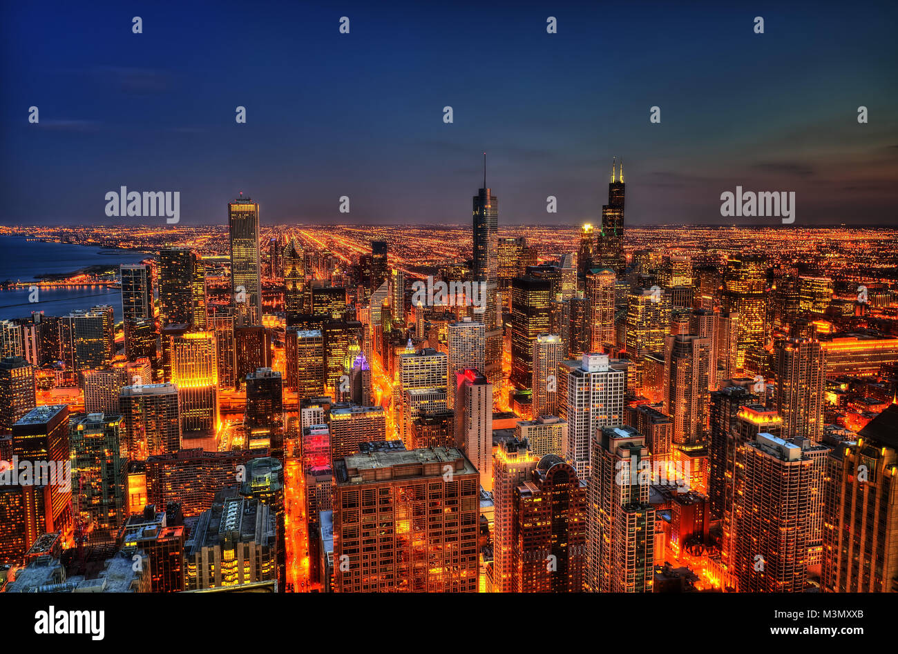 Chicago skyline notturno prese nel 2015 Foto Stock