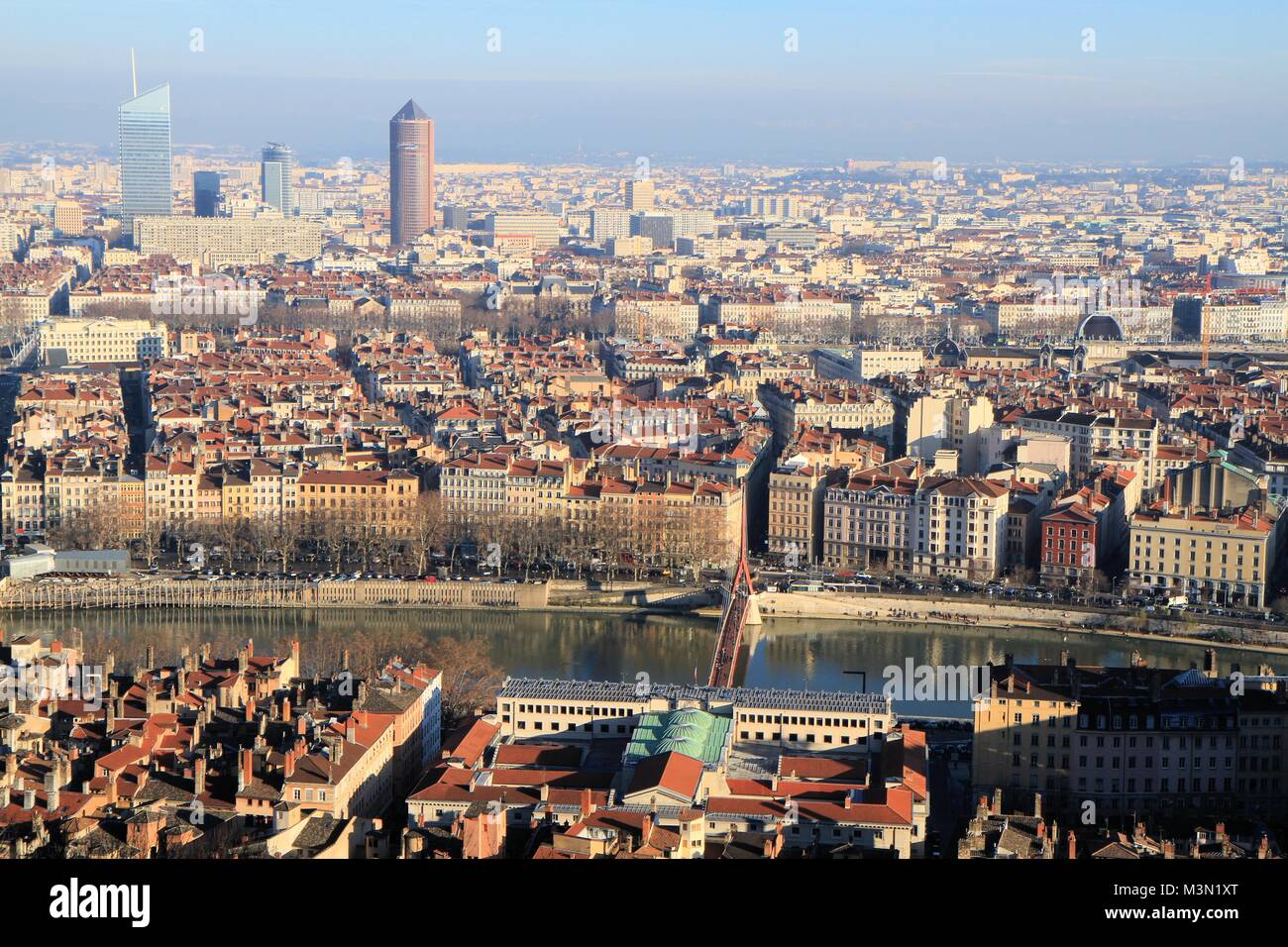 Vista aerea del centro storico di Lione, Francia Foto Stock