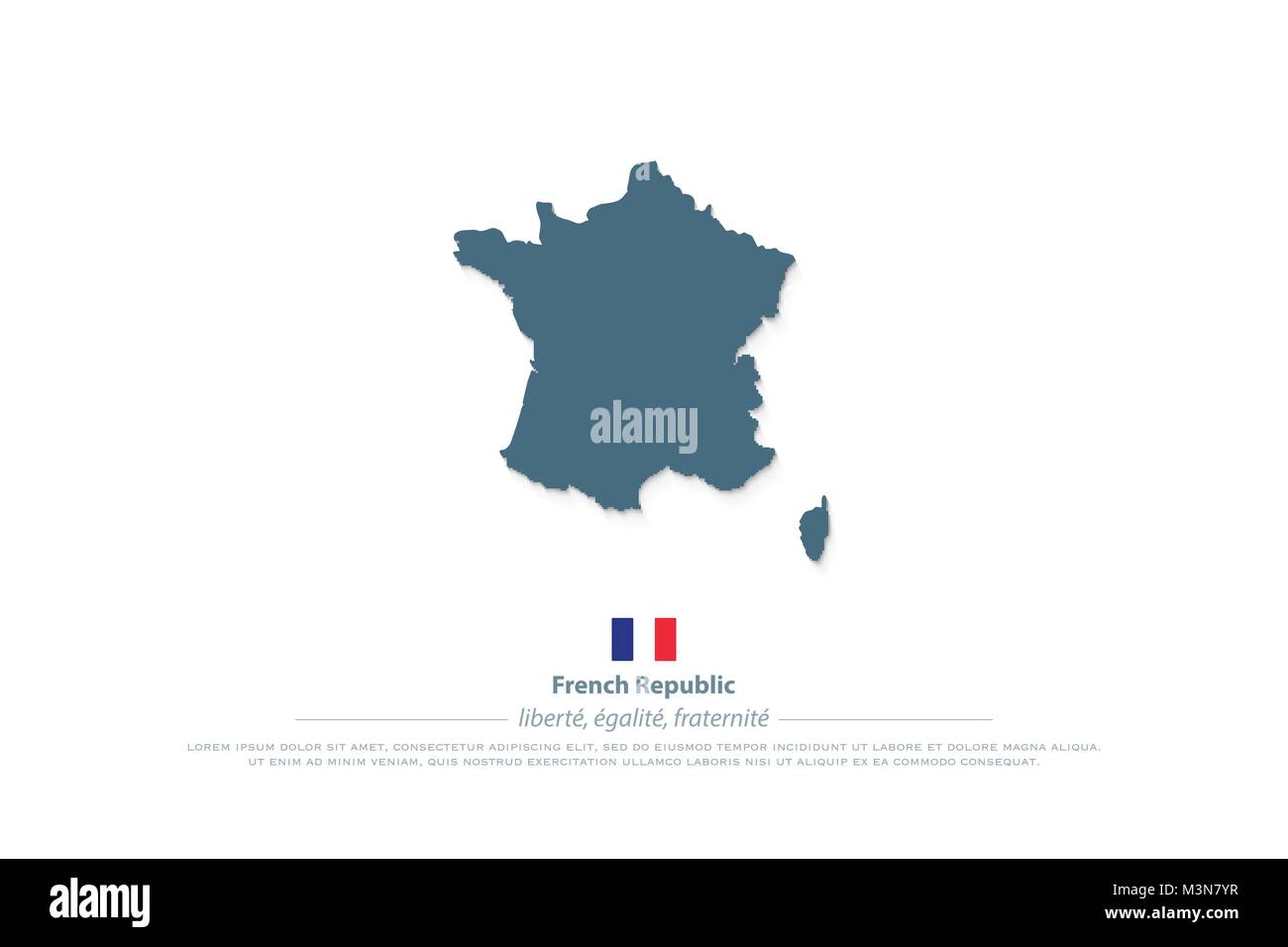 Repubblica francese mappa e bandiera ufficiale icona. vettore Francia mappa politico logotipo. Stato europeo geographic modello di pagina di intestazione. République Française Illustrazione Vettoriale