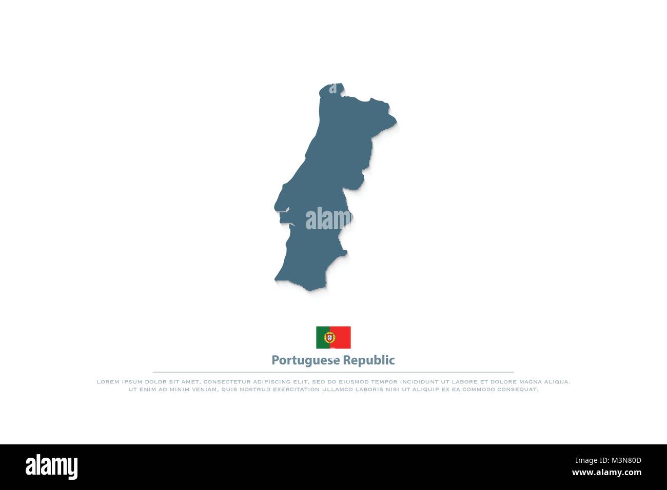 Repubblica portoghese mappa isolato e bandiera ufficiale icona. vettore Portogallo mappa politico illustrazione. Stato europeo logotipo di viaggio Illustrazione Vettoriale