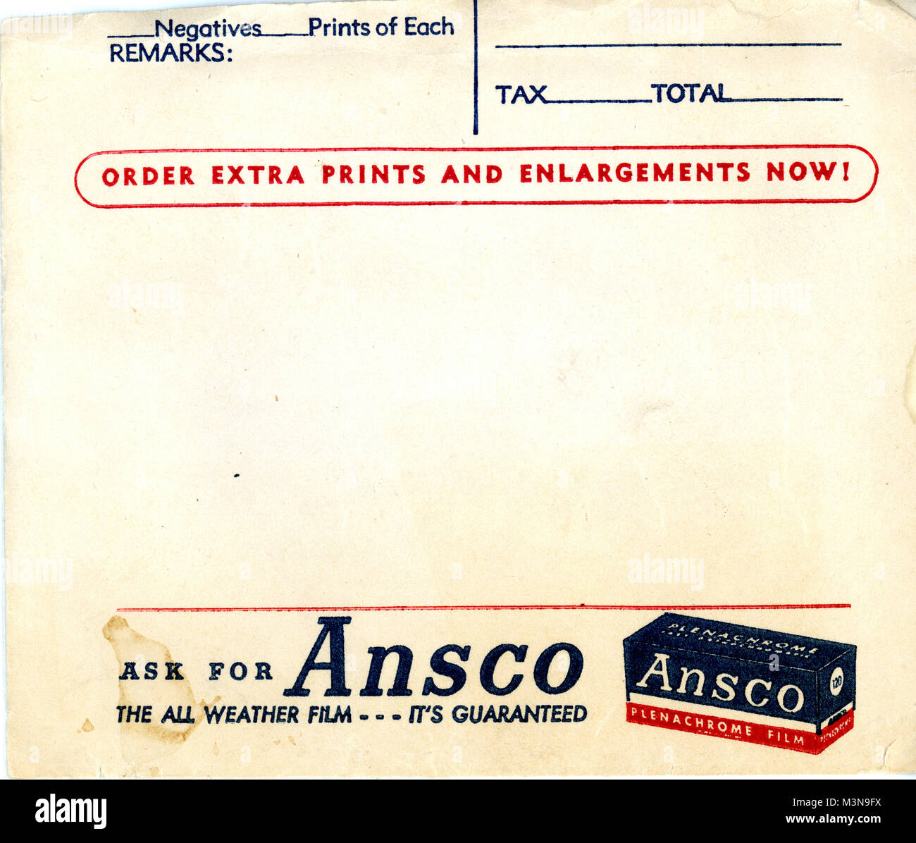 Ansco film wallet numero anteriore 3676 Foto Stock