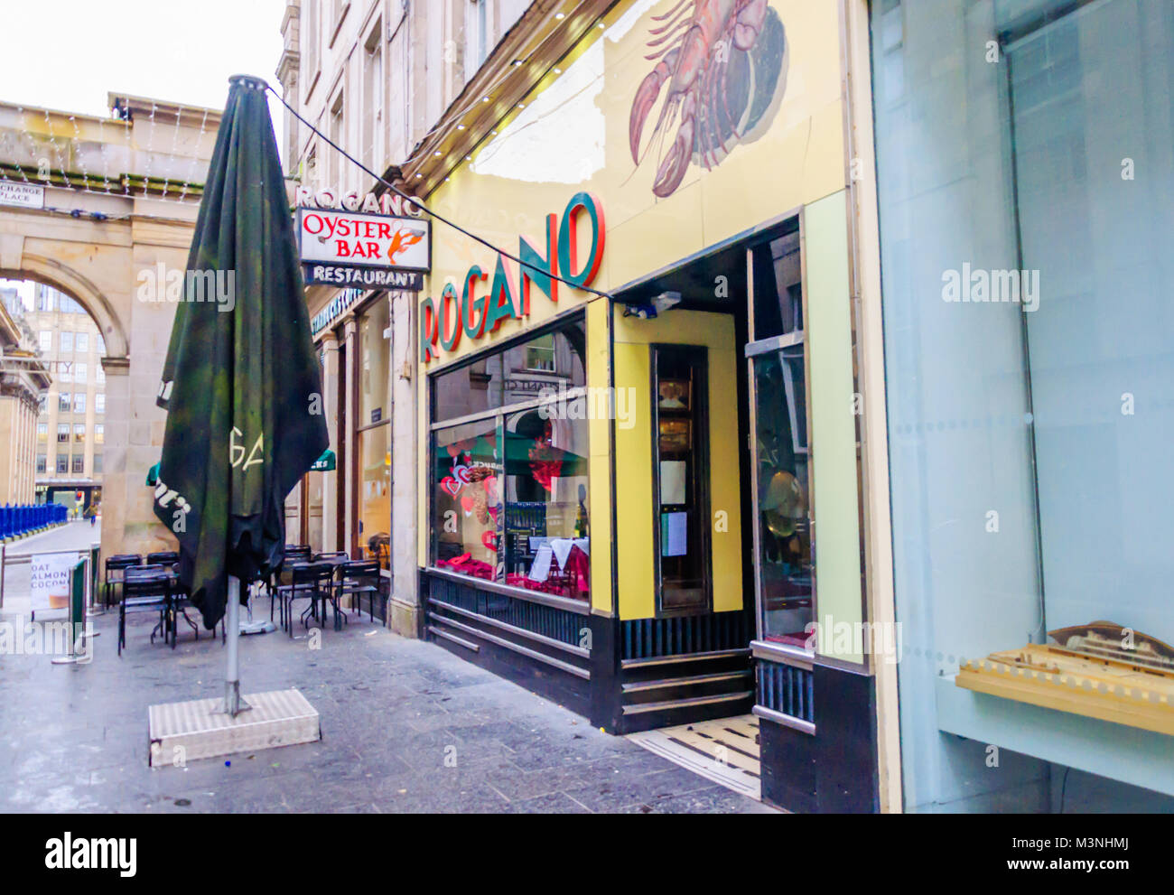 Vista esterna del famoso Rogano ristorante di pesce, luogo di scambio, Glasgow, Scotland, Regno Unito Foto Stock