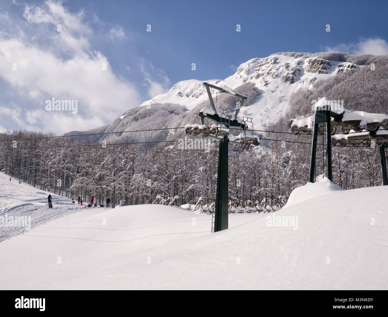 Fuori stagione stazione di sci.Prato Spilla in Appennino, Italia Foto Stock