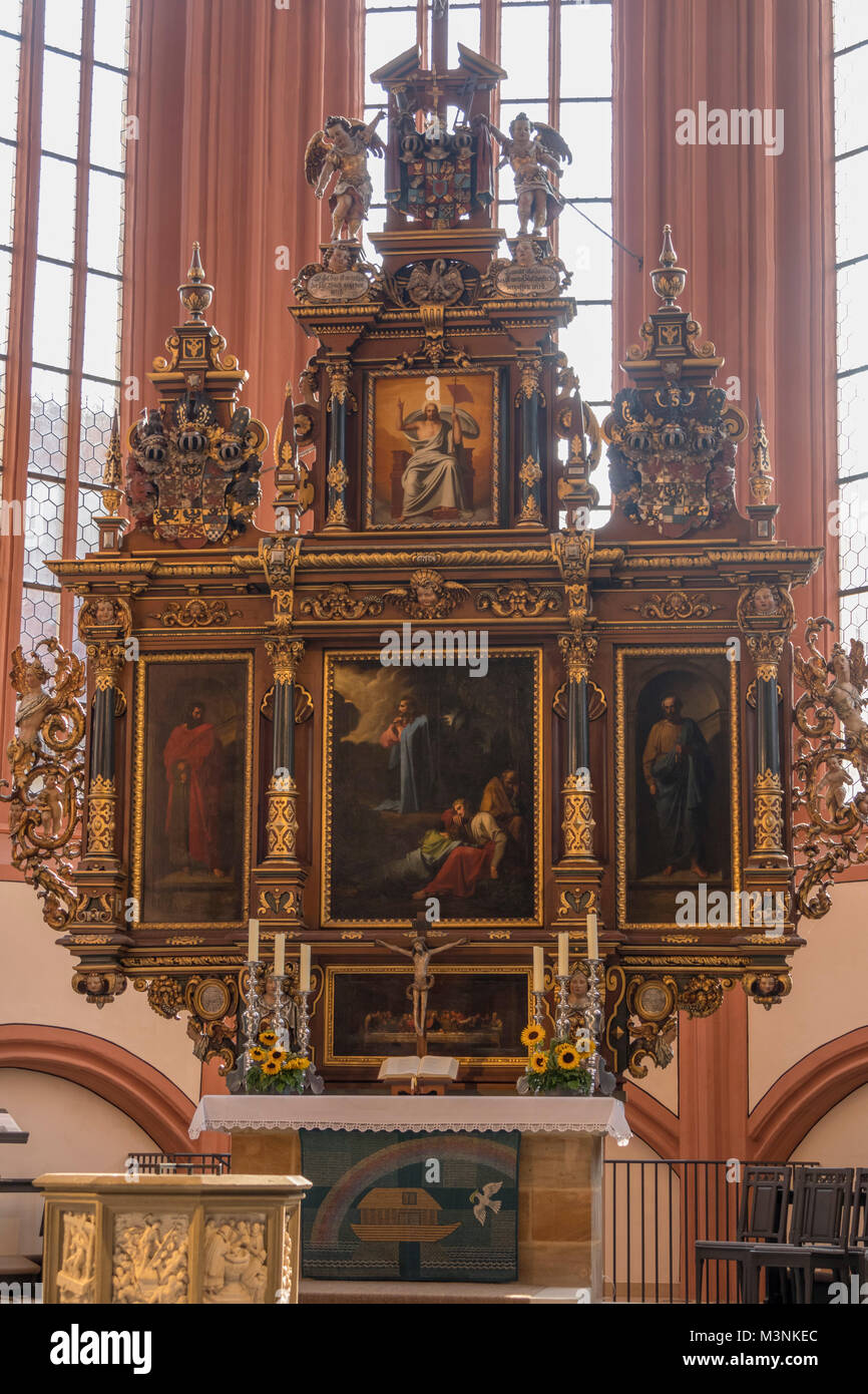 L'altare maggiore, 1615, Stadtkirche, chiesa della città di Bayreuth, Baviera, Germania Foto Stock