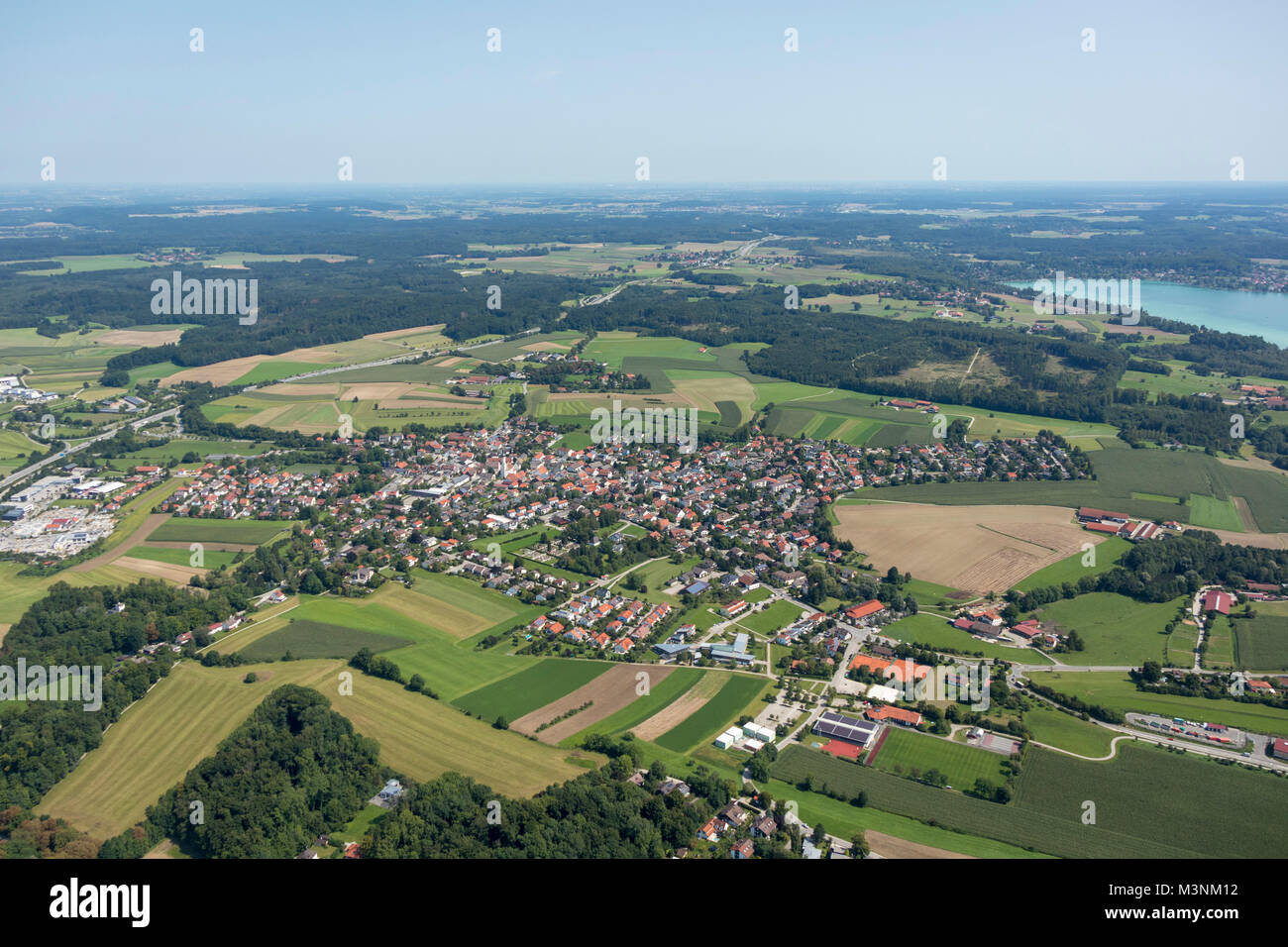 Vista aerea del inning am Ammersee, 82266, Baviera, Germania Foto Stock