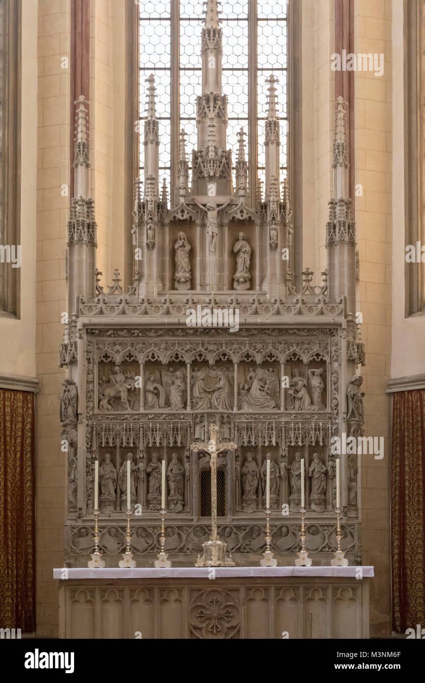 Altare maggiore, la chiesa di San Martino, Landshut, Baviera, Germania Foto Stock
