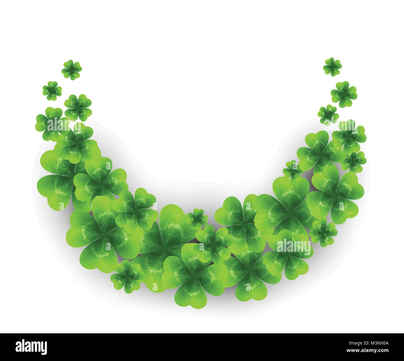 Saint Patricks giorno sfondo con spruzzate di foglie di trifoglio o trifogli. Illustrazione Vettoriale Illustrazione Vettoriale