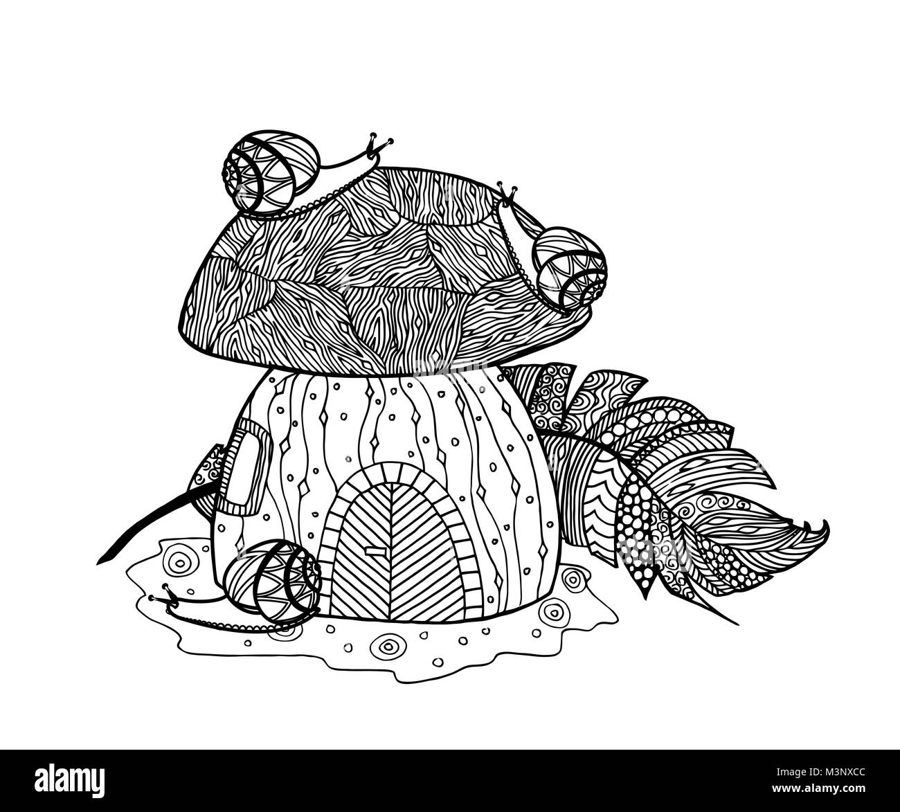 Grande fungo e piuma Uccelli. Illustrazione Vettoriale