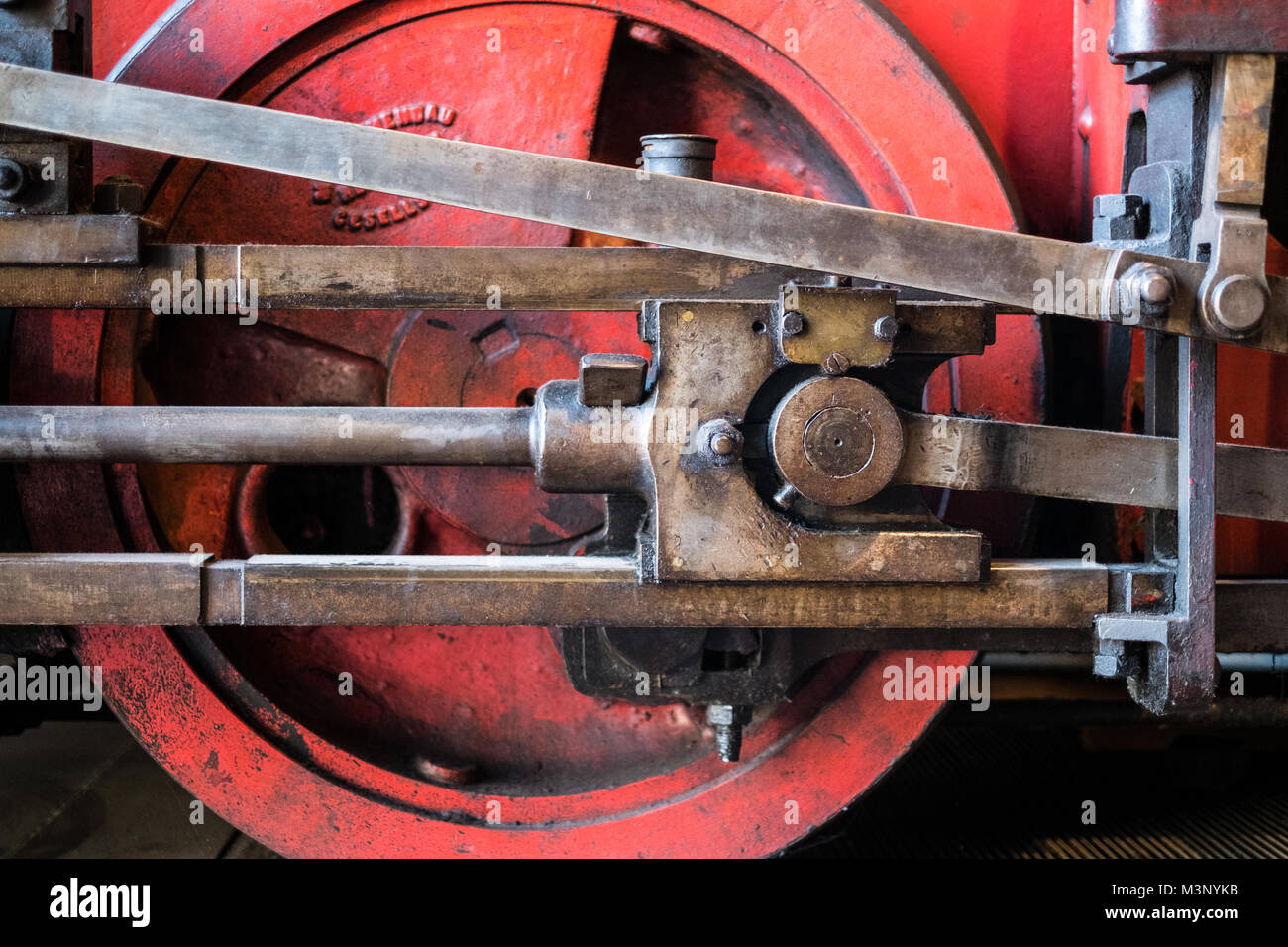 Concetto di tecnologia - vecchia locomotiva tecnico, macchinari dettaglio Foto Stock