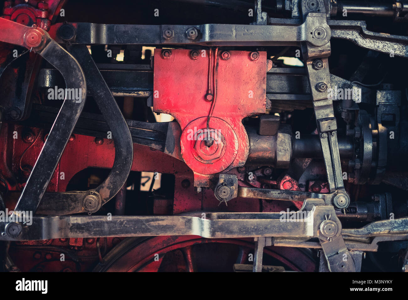 Concetto di ingegneria - dettagli della vecchia locomotiva a vapore il motore Foto Stock