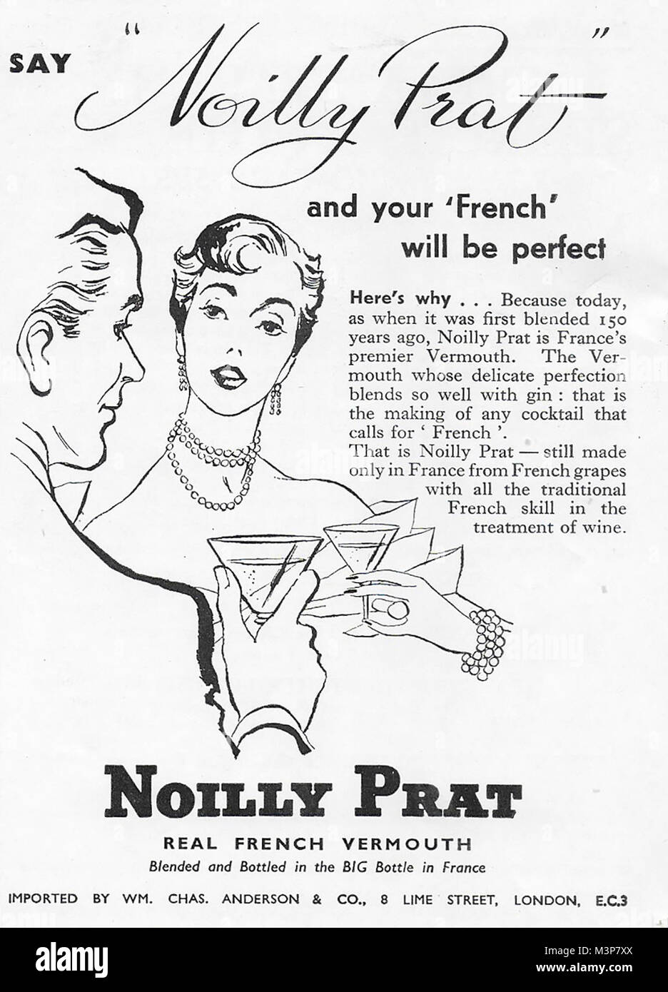 Noilly Prat vermut annuncio, pubblicità nel paese di vita magazine UK 1951 Foto Stock