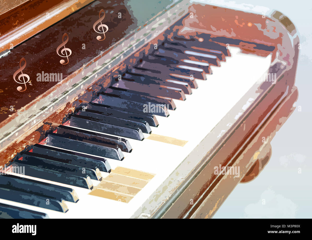 Vintage vecchio pianoforte con pochi tasti mancanti Foto Stock