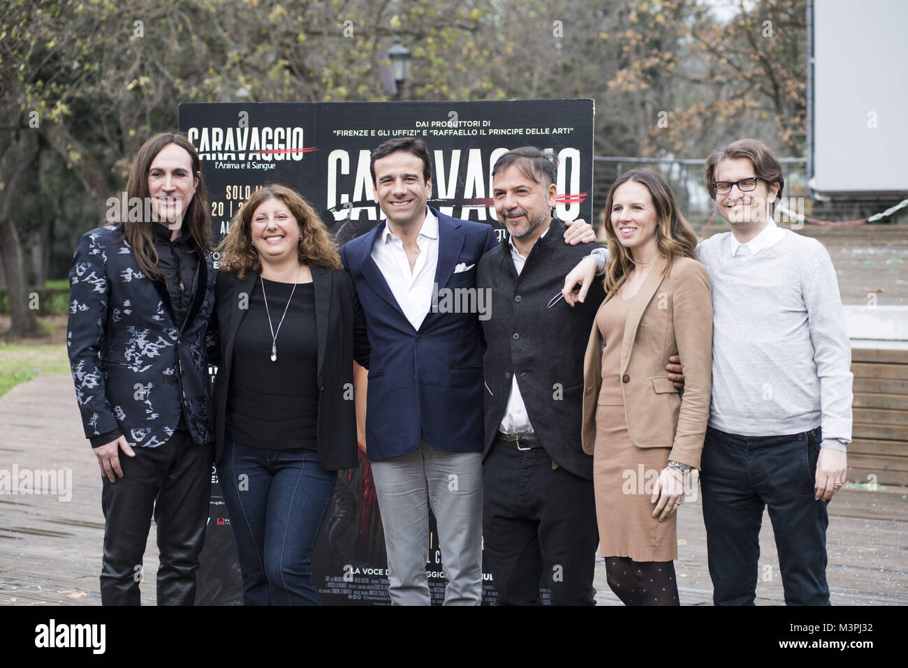 Roma, Italia. 12 Febbraio, 2018. Manuel Agnelli che frequentano il photocall di Caravaggio L'Anima e il Sangue alla Casa del Cinema di Roma Credito: Silvia Gerbino/Alamy Live News Foto Stock