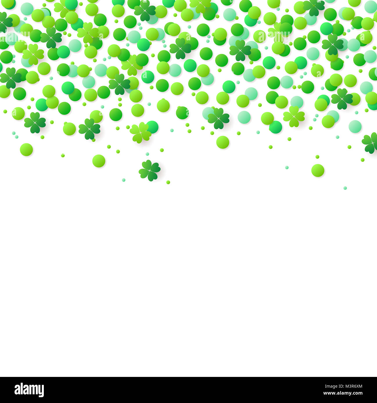 Abstract con sfondo verde coriandoli e foglie di trifoglio per la festa di San Patrizio Foto Stock