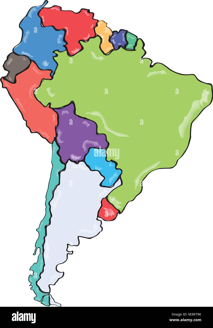 Fumetto disegno politico di mappa di Sud America Illustrazione Vettoriale