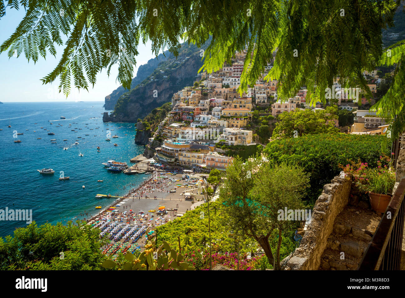 Positano città sulla costa di Amalfi, Italia Foto Stock