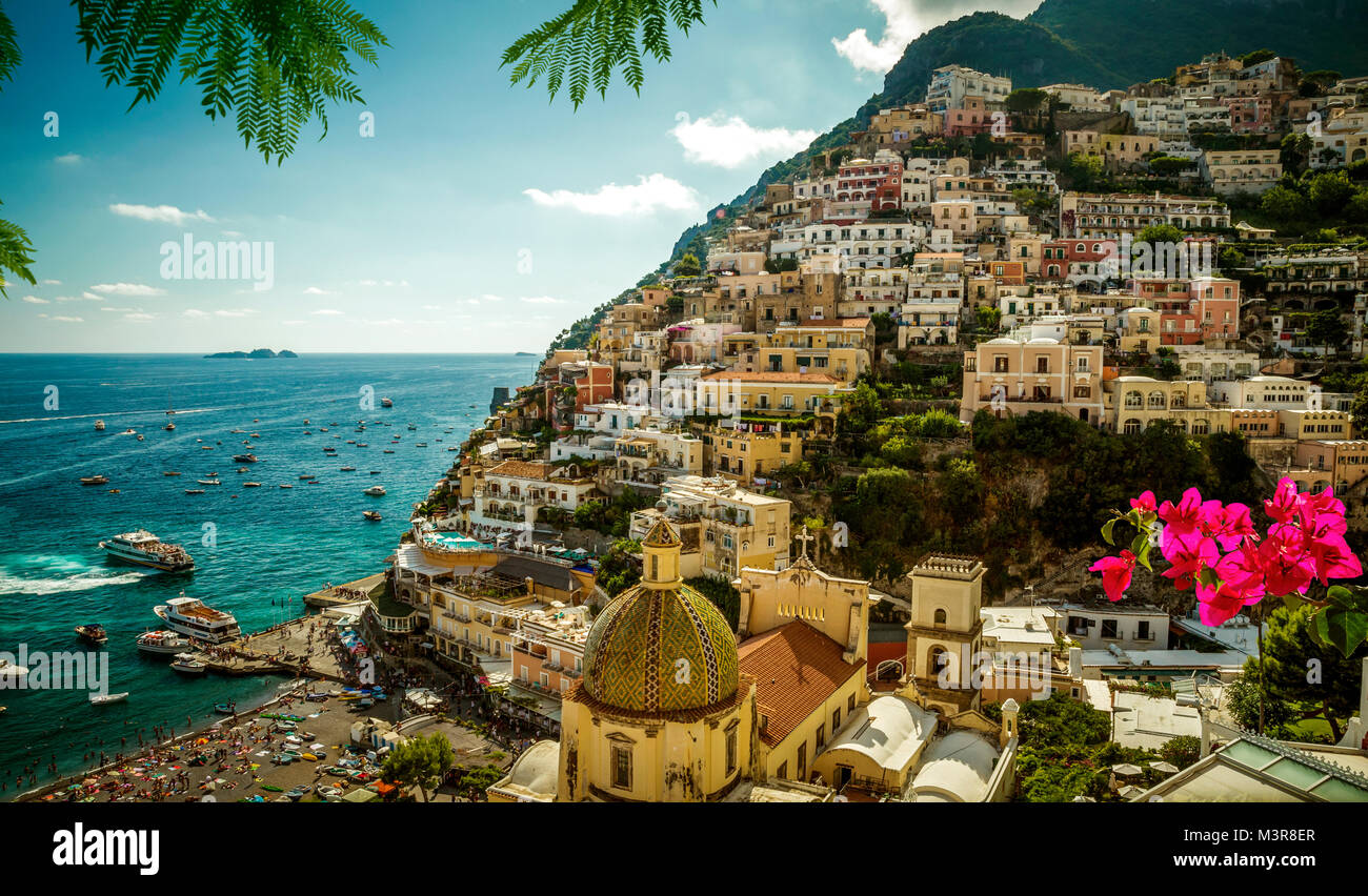 Costiera Amalfitana - panorama di Positano, Italia Foto Stock
