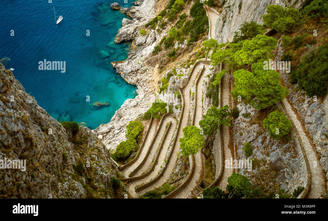 Panorama di Via Krupp sull' isola di Capri in Italia Foto Stock