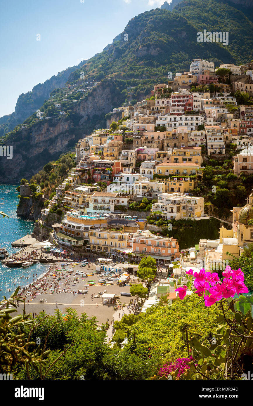 Positano città sulla costa di Amalfi, Campania, Italia Foto Stock