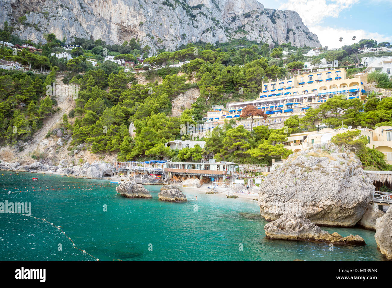 La spiaggia di Marina Piccola resort sull' isola di Capri in Italia Foto Stock