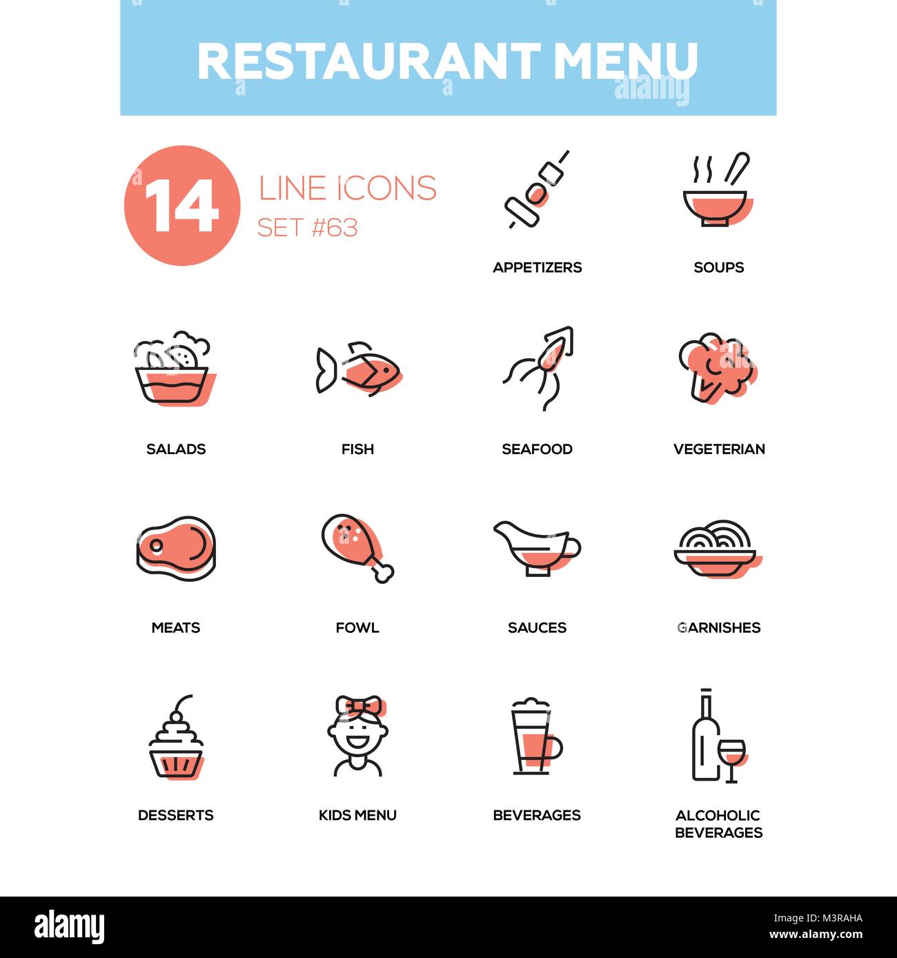 Il menu del ristorante - linea design set di icone Illustrazione Vettoriale