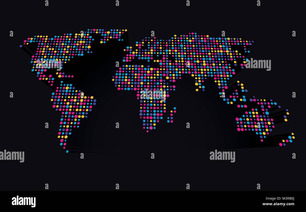 Abstract 3D Mappa mondo up fatta di piccoli puntini colorati Illustrazione Vettoriale Abstract 3D Mappa mondo up fatta di piccoli puntini colorati Illustrazione Vettoriale